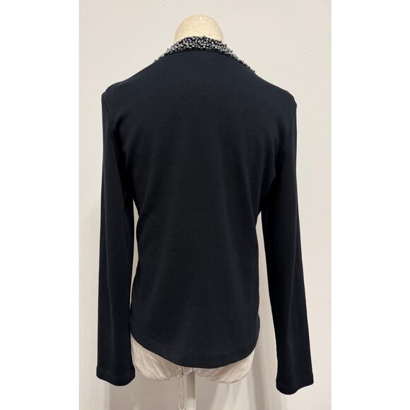 Rafaella Women's Button Up Cardigan sz M Black Beaded Cotton Office Layers - Picture 2 of 5